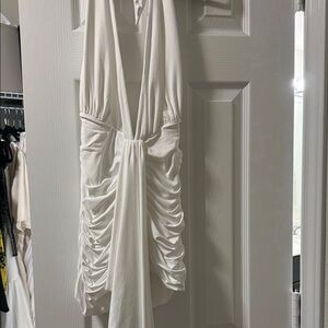 Chic Backless White Ruched Dress